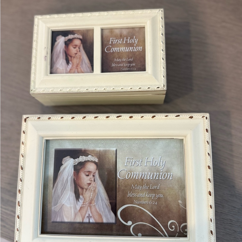 Cream Religious First Communion Keepsake Music Box Set